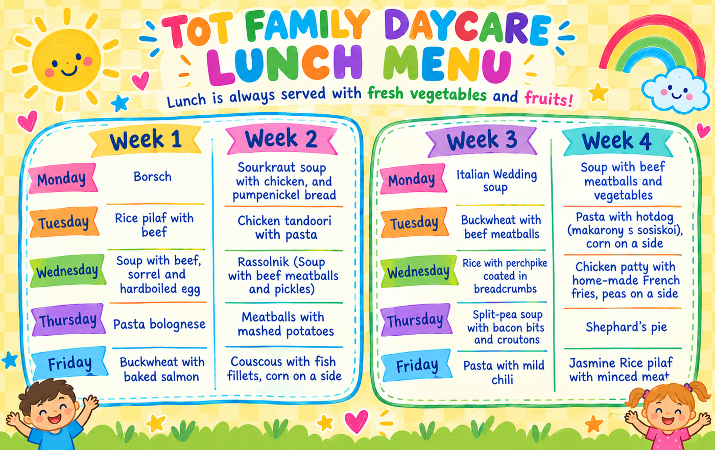 Weekly lunch menu