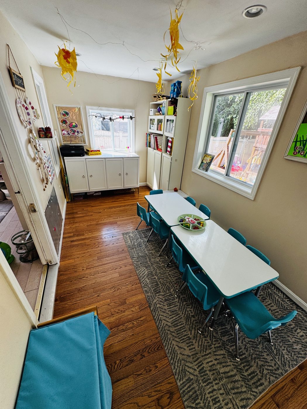 Dining and craft room with child-sized table and chairs